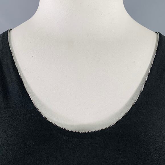 BRUNELLO CUCINELLI Size XL Black Silver Silk Monili Double Layer Dress Top - Picture 2 of 11